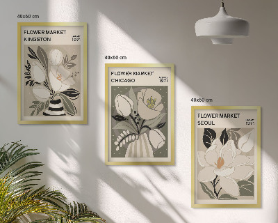 Lot de 3 tableaux pour salon Fleurs Kingston Séoul Chicago rétro