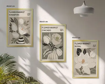 Lot de 3 tableaux pour salon motif fleurs style rétro Kingston Séoul Chicago