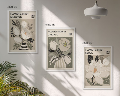 Lot de 3 tableaux pour salon Fleurs Kingston Séoul Chicago rétro