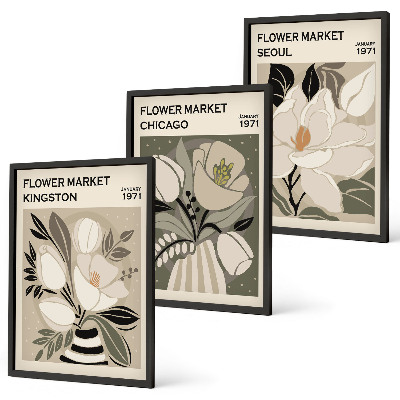 Lot de 3 tableaux pour salon Fleurs Kingston Séoul Chicago rétro