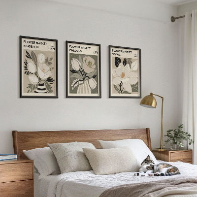 Lot de 3 tableaux pour salon Fleurs Kingston Séoul Chicago rétro