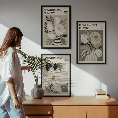 Lot de 3 tableaux pour salon Fleurs Kingston Séoul Chicago rétro