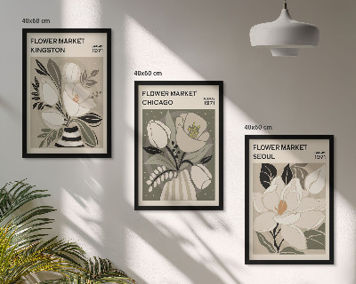 Lot de 3 tableaux pour salon Fleurs Kingston Séoul Chicago rétro