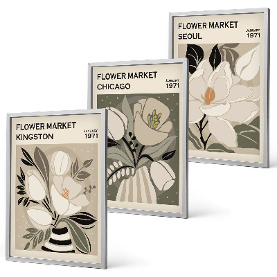 Lot de 3 tableaux pour salon Fleurs Kingston Séoul Chicago rétro