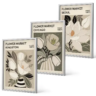 Lot de 3 tableaux pour salon motif fleurs style rétro Kingston Séoul Chicago