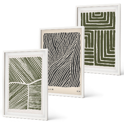 Lot de 3 tableaux pour salon Motifs, lignes, formes, vert