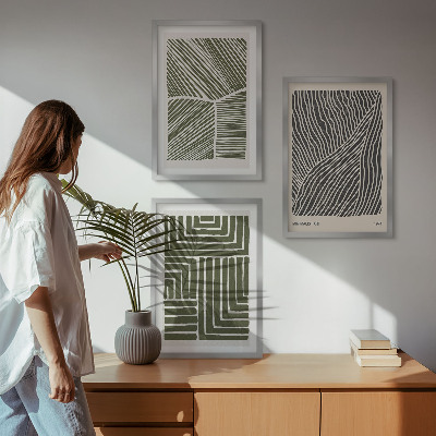 Lot de 3 tableaux pour salon Motifs, lignes, formes, vert