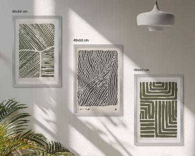 Lot de 3 tableaux pour salon Motifs, lignes, formes, vert