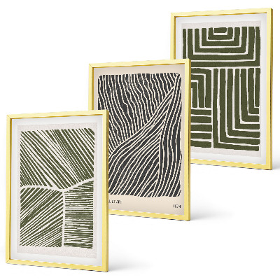Lot de 3 tableaux pour salon Motifs, lignes, formes, vert