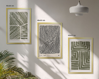 Lot de 3 tableaux pour salon Motifs, lignes, formes, vert