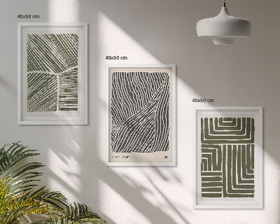 Lot de 3 tableaux pour salon Motifs, lignes, formes, vert