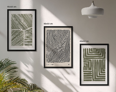 Lot de 3 tableaux pour salon Motifs, lignes, formes, vert