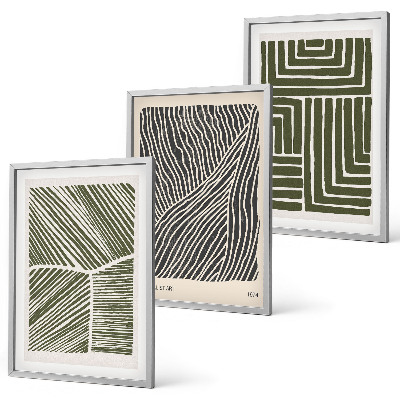 Lot de 3 tableaux pour salon Motifs, lignes, formes, vert