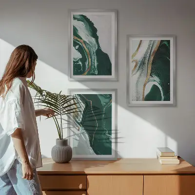 Cadre photo mural avec motifs de peinture abstraite verte