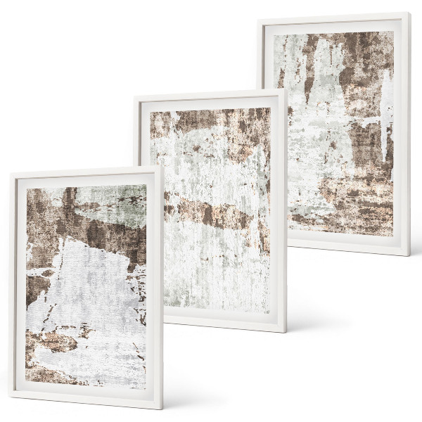 Lot de 3 tableaux pour salon Motifs abstraits blanc brun