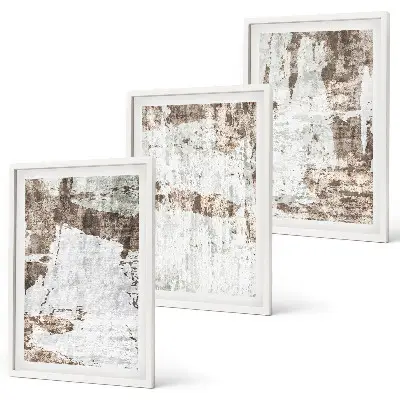 Lot de 3 tableaux pour salon avec motifs abstraits blanc et brun