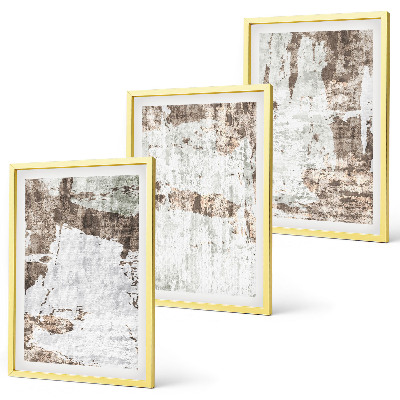 Lot de 3 tableaux pour salon Motifs abstraits blanc brun