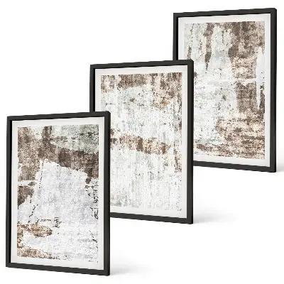 Lot de 3 tableaux pour salon avec motifs abstraits blanc et brun