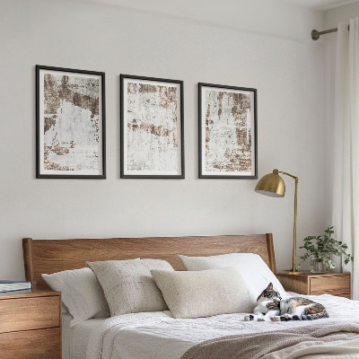 Lot de 3 tableaux pour salon Motifs abstraits blanc brun