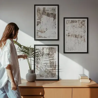 Lot de 3 tableaux pour salon avec motifs abstraits blanc et brun