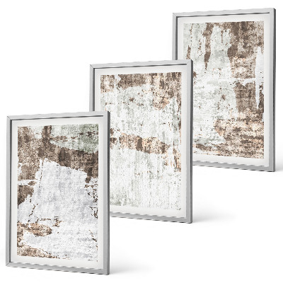 Lot de 3 tableaux pour salon Motifs abstraits blanc brun