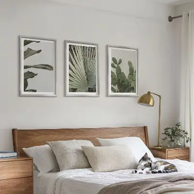 Lot de 3 tableaux pour salon feuilles de plantes tropicales aux tons pastel