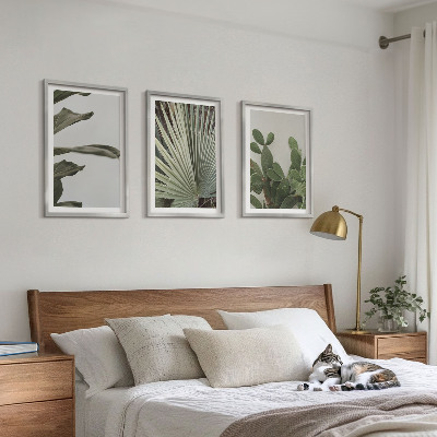 Lot de 3 tableaux pour salon Feuilles de plantes tropicales pastel