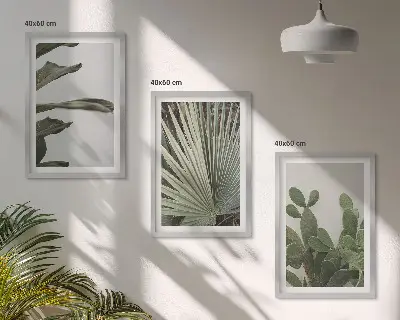 Lot de 3 tableaux pour salon feuilles de plantes tropicales aux tons pastel