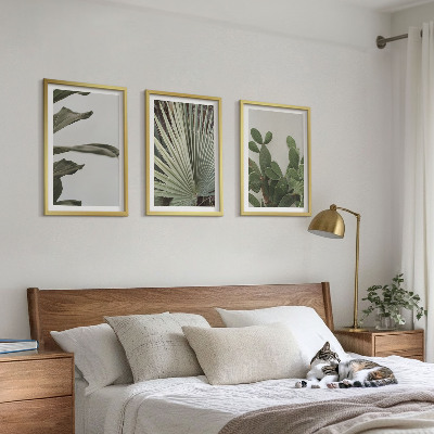 Lot de 3 tableaux pour salon Feuilles de plantes tropicales pastel