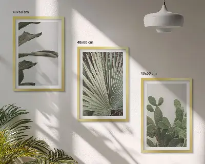 Lot de 3 tableaux pour salon feuilles de plantes tropicales aux tons pastel