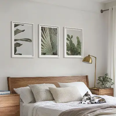 Lot de 3 tableaux pour salon feuilles de plantes tropicales aux tons pastel