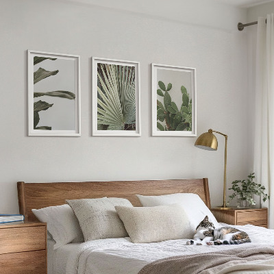 Lot de 3 tableaux pour salon Feuilles de plantes tropicales pastel