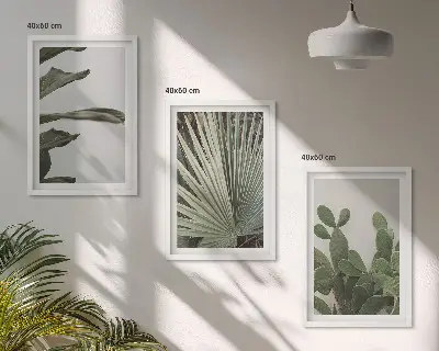 Lot de 3 tableaux pour salon feuilles de plantes tropicales aux tons pastel