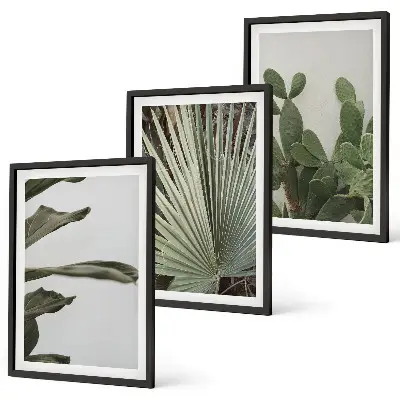 Lot de 3 tableaux pour salon feuilles de plantes tropicales aux tons pastel