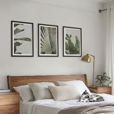 Lot de 3 tableaux pour salon Feuilles de plantes tropicales pastel