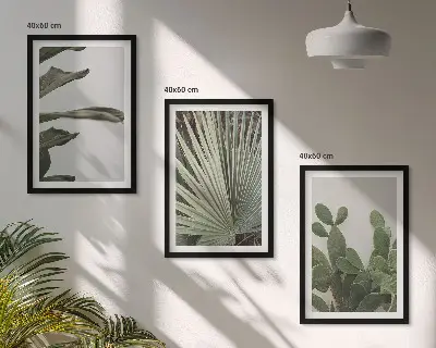 Lot de 3 tableaux pour salon feuilles de plantes tropicales aux tons pastel