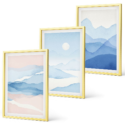 Cadre photo mural Aquarelle de montagnes roses et bleues