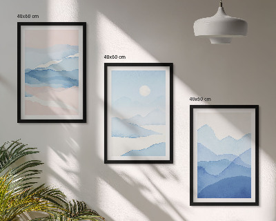 Cadre photo mural Aquarelle de montagnes roses et bleues