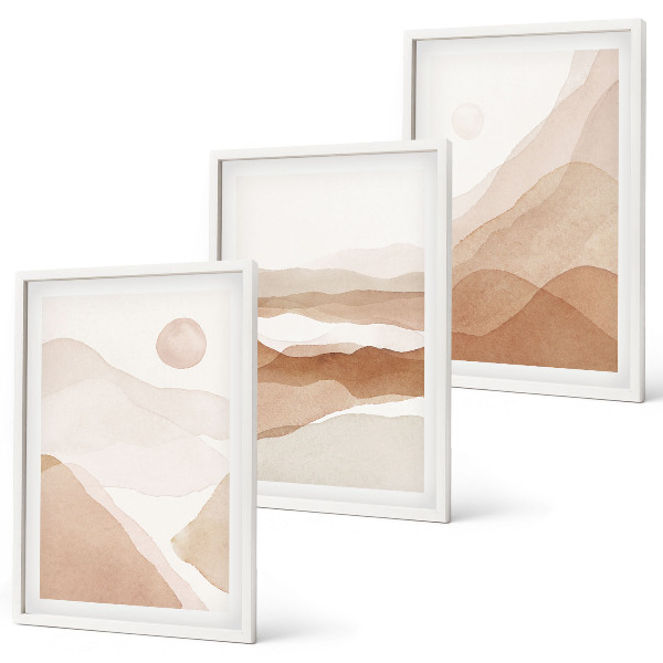 Lot de 3 tableaux pour salon Paysages abstraits bruns