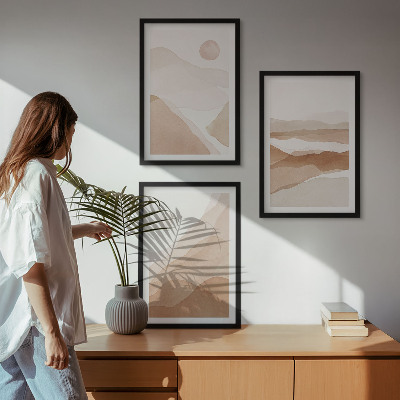 Lot de 3 tableaux pour salon Paysages abstraits bruns
