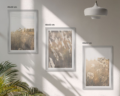 Lot de 3 tableaux pour salon Paysage herbe fleurs chaleur
