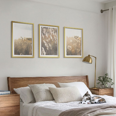 Lot de 3 tableaux pour salon Paysage herbe fleurs chaleur