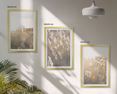 Lot de 3 tableaux pour salon Paysage herbe fleurs chaleur