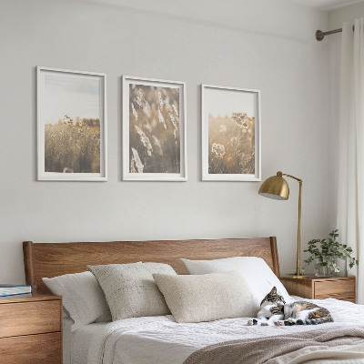 Lot de 3 tableaux pour salon Paysage herbe fleurs chaleur