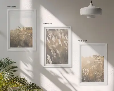 Lot de 3 tableaux pour salon motif paysage de fleurs et herbes dans tons chauds
