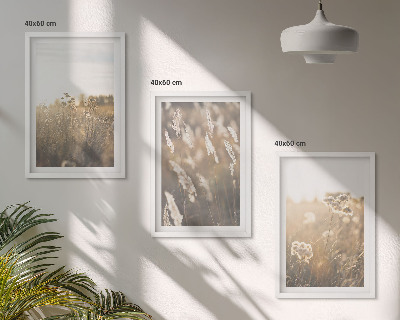 Lot de 3 tableaux pour salon Paysage herbe fleurs chaleur