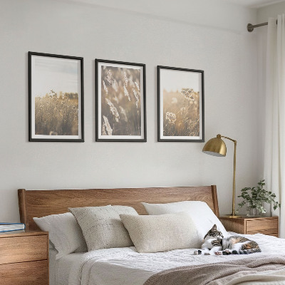 Lot de 3 tableaux pour salon Paysage herbe fleurs chaleur