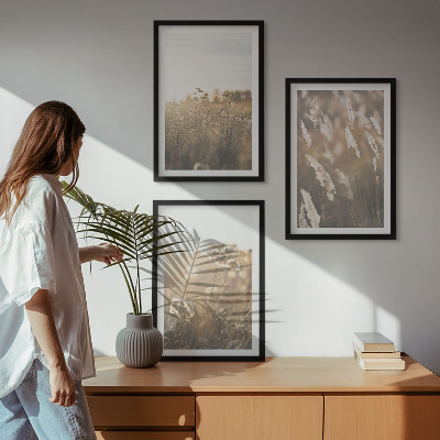 Lot de 3 tableaux pour salon Paysage herbe fleurs chaleur