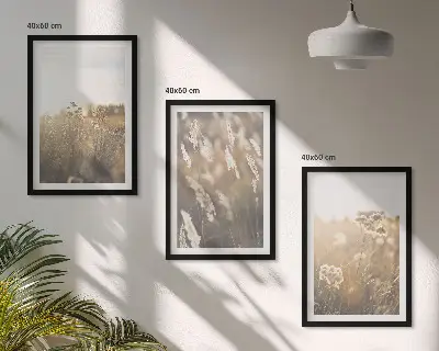 Lot de 3 tableaux pour salon motif paysage de fleurs et herbes dans tons chauds
