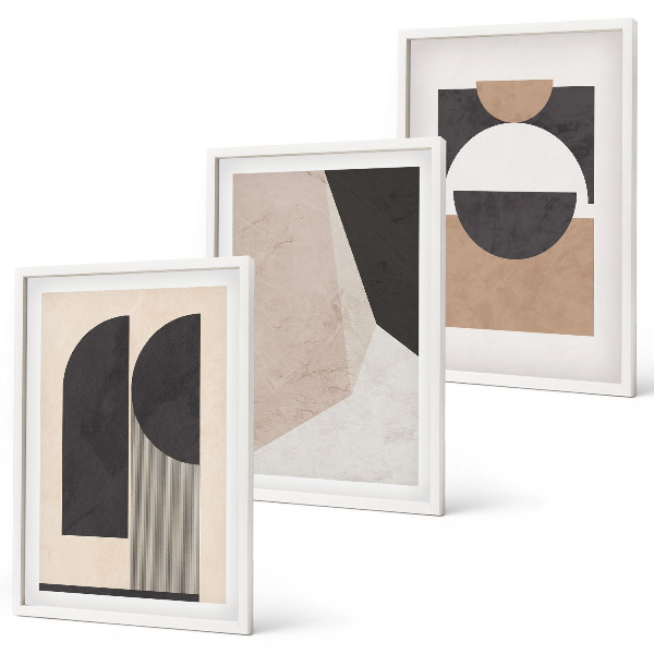 Lot de 3 tableaux pour salon Formes abstraites beige marron